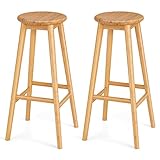 COSTWAY 2er-Set Barhocker Bambus, Hoch Hocker Esszimmer mit Fußstütze, Natur, 38 x 38 x 79 cm