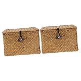 Cabilock Rattan Truhe 2-Teiliger Box-Topf Gewebt Natürliche Algen Bücher Jute Quadratisch Schreibtisch- Make-Up-Snack Literarische Wäsche Geflochtene Pflanzendekoration Mit Dekorativen