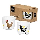 ReWu Eierbecher Breakfast Geschirr Hühner Motiv 2er-Set Porzellan Eierhalter Eierständer Ostern Tischdekoration Frühstücksgeschirr Geschenkidee