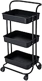 Rollwagen Servierwagen Aufbewahrungswagen 3-stufiger Metall-Küchen-Aufbewahrungswagen Mit Rädern, Beweglichem Regal, Heimmöbel-Organizer, Schmalem Rollwagen Küchenwagen Regalwagen ( Color : Nero , Siz