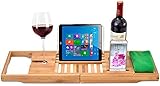 NANZU WeSENTOP-HM Badewanne Caddy Bamboo Bad FRAY Bad Rad mit erstreckenden Seiten Becher/Smartphone-Halter, Metallrahmen für Buch und Tablet, Platzierung von Wein und Handtüchern für Home SPA-Erleb