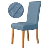 OEUWDI 1/2/4/6 Stück wasserdichter Stoff, Mehrfarbig, Stuhlbezug, Spandex, elastisch, weich, Stuhlbezug, Sitzbezug für Küche, Esszimmer, Graublau, 2 Stück