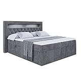 ALTDECOR Boxspringbett mit LED, Multipocket-Matratze H4 (20 cm hoch) mit + PUR + Kokosmatte, Topper (4 cm hoch), Polsterbett mit Kopfteil und Bettkasten 180x200 - Dunkelgrau Samt