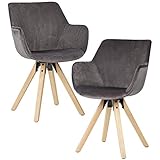 FineBuy Gemütliches Esszimmerstuhl 2er Set mit Armlehnen in Dunkelgrau | Samt Küchenstühle Modern mit Holzbeinen | Schalenstuhl Gepolstert