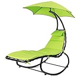 COSTWAY Hängeliege mit Sonnenschirm und Gestell, bis 150kg belastbar, Schwebeliege, Sonnenliege, Relaxliege mit Nackenkissen, Outdoor Schaukelliege für Balkon, Pool, Garten (Grün)