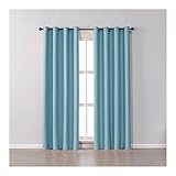 Mesnt Thermovorhang Hitzeschutz Kräuselband, Polyester Solide Farbe Thermisch isoliert Raum Verdunkelung Fenster Vorhang, Hellblau, H229 x B137 cm