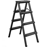 Trittstuhl Klappbar Bibliothek Mit Doppeltem Zweck Leiterstuhl, Robuste Aluminiumlegierung 3/4 Schicht Hockerleiter, Einfache Lagerung/geringer Platzbedarf (Color : Schwarz, S : 98 * 74 * 41cm)