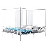 [en.casa] Himmelbett Finström 180x200cm Metall Bettrahmen mit Lattenrost Jugendbett Bettgestell Weiß