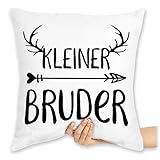 Shirtracer Kissen 40x40 Zierkissen - Kleiner Bruder - Kissen - Kleiner Bruder Geweih Pfeil - 40 x 40 cm - Weiß - SuKi217