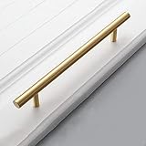 KonieE Solide Messingküchenschrankgriffe Runde T -Bar -Schrank -Türknöpfe Bogen Ziehen, Reine Kupfermöbel Schublade Garderobe Griff, Moderne Badezimmermöbel Hardware, Gebürstetes Gold (Lochmitte 96 Mm