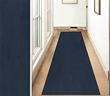 ZUZEKU Läufer Lang Flur rutschfest Teppich Küche Schwarz Blau Modern Korridor Teppichmatten 120X450cm Küchenteppich Schlafzimmer Esszimmer Polyester Meterware Anpassbar