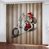 REPWEY Verdunkelungsvorhang Kinderzimmer Vorhänge Blickdicht 200X164cm (BxH) Gardinen Mit Ösen 2Er Set, 3D Motorrad Weihnachtsmann Muster Thermovorhang Für Schlafzimmer Küche Fensterdekoration