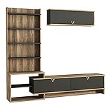 Alphamoebel 4289 Piril Wohnwand TV Lowboard Anbauwand Holz, Walnuss Anthrazit, großes Regalelement mit 7 Ablagen, zuätzliches Hängeregal 180 x 156,8 x 29,5 cm