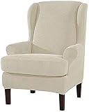 Stretchflügelstuhl Slipcover 2-teilig, Wohnzimmer Sesselabdeckungen Stretch Jacquard Stoff, rutschfeste waschbare Möbelschutz (Color : Ivory, Size : 2 Piece)