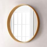 LHSUNTA Großer Spiegel Runder Spiegel mit Holzrahmen Wandhalterung Kosmetikspiegel für Badezimmer Wohnzimmer Schlafzimmer Badezimmer (Größe: 60 cm)