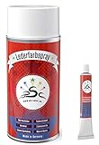 Set 2 : 150ml Lederfarbe Spray Braunrot RAL 3011 & PSC Flüssigleder 8gr Tube zum färben und Restaurieren von Ledersitzen, Lederschuhen & Anderen Lederartikeln