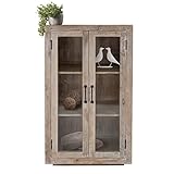 WOMO-DESIGN Vitrine Mailand Shabby Chic 71x110x37 cm Weiß-Natur Mangoholz Massiv Glasvitrine 2 Türen/3 Ebenen Vintage Stil Unikat handgefertigt Vitrinenschrank Sammelvitrine Sideboard Kommode Schrank