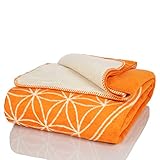 Glart Kuscheldecke Blume des Lebens orange-ecru XL 150x200 cm, weich & warm, extra flauschig als Sofadecke, Wohndecke Yogadecke Tagesdecke, Plüsch Sofaüberwurf