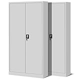 2er Set Aktenschrank C001H Büroschrank Metallschrank Stahlschrank Werkzeugschrank Stahlblech Pulverbeschichtet Flügeltürschrank Abschließbar 195 cm x 90 cm x 40 cm (grau/grau)