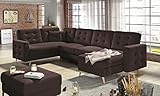 ALTDECOR Ecksofa in U-Form mit Schlaffunktion und Bettkasten mit Gasdruckfeder, Polstercouch Wohnlandschaft rückenecht gepolstert, ideal als Gästebett - 326x202x93 cm Braun