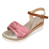 Go Walk Sandalen für Damen und Frauen, leichte Colorblock-Knoten-Dekoration, Espadrille-Sandalen, Urlaub, Wildlederimitat, Knöchelriemen, Keilsandalen für den Sommer, rose, 38.5 EU