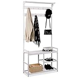 Leader Accessories Garderobenständer mit Bank Metallgarderoben rustikal Kleiderständer 182x30x84cm (HxTxB) Weiß