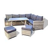 Home Deluxe - Polyrattan Sitzgruppe Bahia- inkl. Hocker, Tisch mit Glasplatte und Sitzpolster I Loungemöbel, Outdoor Sofa, Garten- & Balkonmöbel