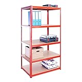 G-Rack Schwerlastregal, 1 rotes Lagerregal 5 Fächer - für Keller, Werkstatt, Abstellraum, Garage - Metall I 180 x 90 x 60 cm I 265 kg Last je Regalboden (Total 1325 kg) I 5 Jahre Garantie