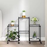 TEKEET Home Möbel Blumenständer mit Rollen 83x25x63,5 cm Größe Schwarz Eisen