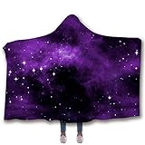 IUBBKI Kapuzendecke für Erwachsene und Kinder, 3D Sternenhimmel Galaxie Stern bedruckte Decke mit Kapuze, Winter, weicher Plüschumhang, geeignet für Fernsehen auf Bett/Sofa (Kinder, 150 x 130 cm, H)