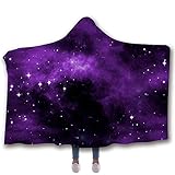 IUBBKI Kapuzendecke für Erwachsene und Kinder, 3D Sternenhimmel Galaxie Stern bedruckte Decke mit Kapuze, Winter, weicher Plüschumhang, geeignet für Fernsehen auf Bett/Sofa (Kinder, 150 x 130 cm, H)