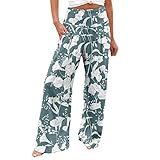 Leinenhose Damen High Waist Palazzo Hose Lang Sommerhose Sommer Weite Hose Elegant Leichte Hose mit Taschen Freizeithose Casual Palazzo Hosen Breite Relaxhose Einfarbig Sporthose Baumwolle