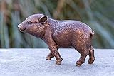 IDYL Bronze-Skulptur Ferkel Schweinchen | 12x16x18 cm |Tier Bronze-Figur handgefertigt | Gartenskulptur - Wohnbereich-Dekoration | Hochwertiges Kunsthandwerk | Wetterfest