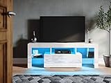 SONNI TV Board Weiss Griffloses Design TV Schrank Hochglanz mit LED Beleuchtung (12 Farben können eingestellt Werden) breite 130 cm