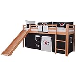 Relita Hochbett Toby Buche Massiv mit Rutsche + Stoffset Pirat schwarz/weiß