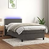 Tidyard Boxspringbett mit Matratze & LED Jugendbett Bettrahmen Polsterbett Hotelbett Bett mit Kopfteil Schlafzimmerbett Gästebett Designerbett Doppelbett/Einzelbett Dunkelgrau 90x200 cm Samt