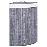 YuMeng Eck-Wäschekorb Bambus Grau 60 L, Wäschesammler, Laundry Baskets, Wäschesortierer, Nützliche Gadgets, Wäsche Sortiersystem, Wäschetrenner,