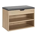 Juskys Schuhregal mit Klappdeckel und gepolstertem Sitz 60x30x44 cm - Schmale Sitzbank aus Holz mit Schuhablage und Polster — Holzoptik-Grau