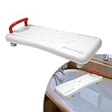 TRMLBE Badewannensitz Senioren Badewannenbrett Kunststoff Weiß mit Seifenablage und Rot Griff Badebretter Sitzbrett Wannensitz 70cm lang für Badewanne Badezimmer, tragkraft 150 kg