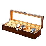 GRFIT Uhrenbox 6 Slots Watch Box Braun Organizer Fall Glas Fenster Schmuck Uhren Aufbewahrungsbox Uhrenaufbewahrung