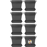 8er Set Pflanzkübel Groß Außen, Blumentopf Gross 40x40 cm, Pflanzentopf Blumentopf mit Löcher und Untersetzer, Pflanzkübel Kunststoff, Blumenkübel Pflanztöpfe Blumentöpfe Anthrazit, Model: Udo
