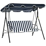 Outsunny Hollywoodschaukel Gartenschaukel Schaukelbank 3-Sitzer mit Dach Stahl Blau+Weiß 172 x 110 x 153 cm