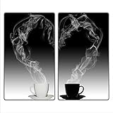 Herdabdeckplatte Abdeckung Ceranfeld Abdeckplatte Schneidebrett 2-Teilig 60x52 Herz Kaffee Schwarz Spritzschutz Glasplatte Ceranfeldabdeckung Herdschutz Sicherheitsglas Glasschneidebrett 2x30x52