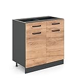 VICCO Küchenschrank R-Line Hängeschrank Unterschrank Küchenzeile Küchenunterschran Anthrazit (Eiche, Schubunterschrank 80cm)