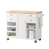 SoBuy KNL03-WN Design Küchenwagen Kücheninsel mit 1 Handtuchhalter Küchenschrank Rollwagen Sideboard auf Rollen Küchentrolley Servierwagen mit Flaschenablagen und Schublade BHT ca.: 107x93x45cm