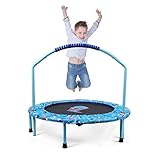 Trampolin Kinder, Ø 96cm Mini Trampolin mit Faltbarem Bungee-Rebounder, Jumping Trampolin mit Verstellbarem Griff und Sicherheitspolster, Trampolin Indoor Outdoor für Jungen Mädchen ab 2 3 4 Jahren(B)