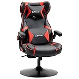 Vinsetto Gaming Stuhl mit Wippfunktion, höhenverstellbarer Bürostuhl, ergonomischer Computerstuhl mit Lautsprecher, Lenden- und Nackenstütze für Spielzimmer Kunstleder Rot+Schwarz