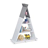 Relaxdays Kinderregal Tipi, 4 Fächer, Bücherregal Kinder, H x B x T: 107 x 76 x 27 cm, Kinderzimmer Regal, weiß/grau