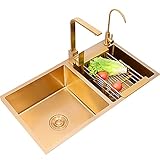 Küchenspüle Edelstahl Waschbecken 304 Edelstahl-Küchen-Doppelwaschbecken, Doppelschüsseln, Balkon-Doppelwaschbecken, goldenes Nano-Quadrat-Doppelwaschbecken, leicht zu reinigen, einschließlich versch