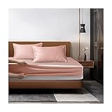 Einzelnes Spannbettlaken Baumwolle 100% Super Kingsize-Bettgröße (180x200) hochwertige Verarbeitung bis zu 40cm auch für Boxspringbetten Bettlaken (Color : Pink A, Size : 135X200X30cm)